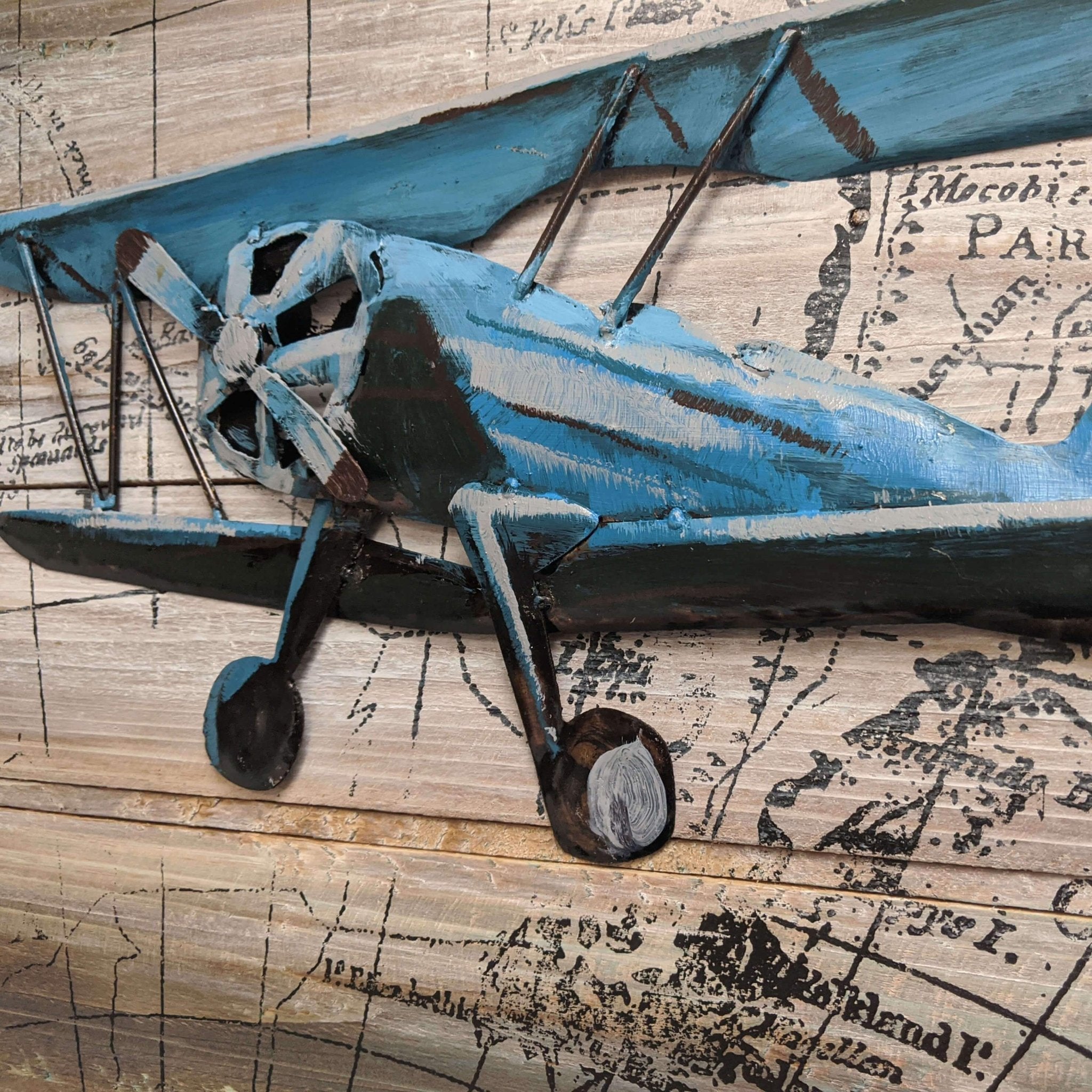 Pilot Toys Bygone Biplane Mixed Media Art - Blue - PilotMall.com