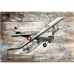 Pilot Toys Bygone Biplane Mixed Media Art — Grey - PilotMall.com