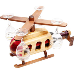 Pilot Toys Helicopter Wood Wine Glass & Bottle Holder