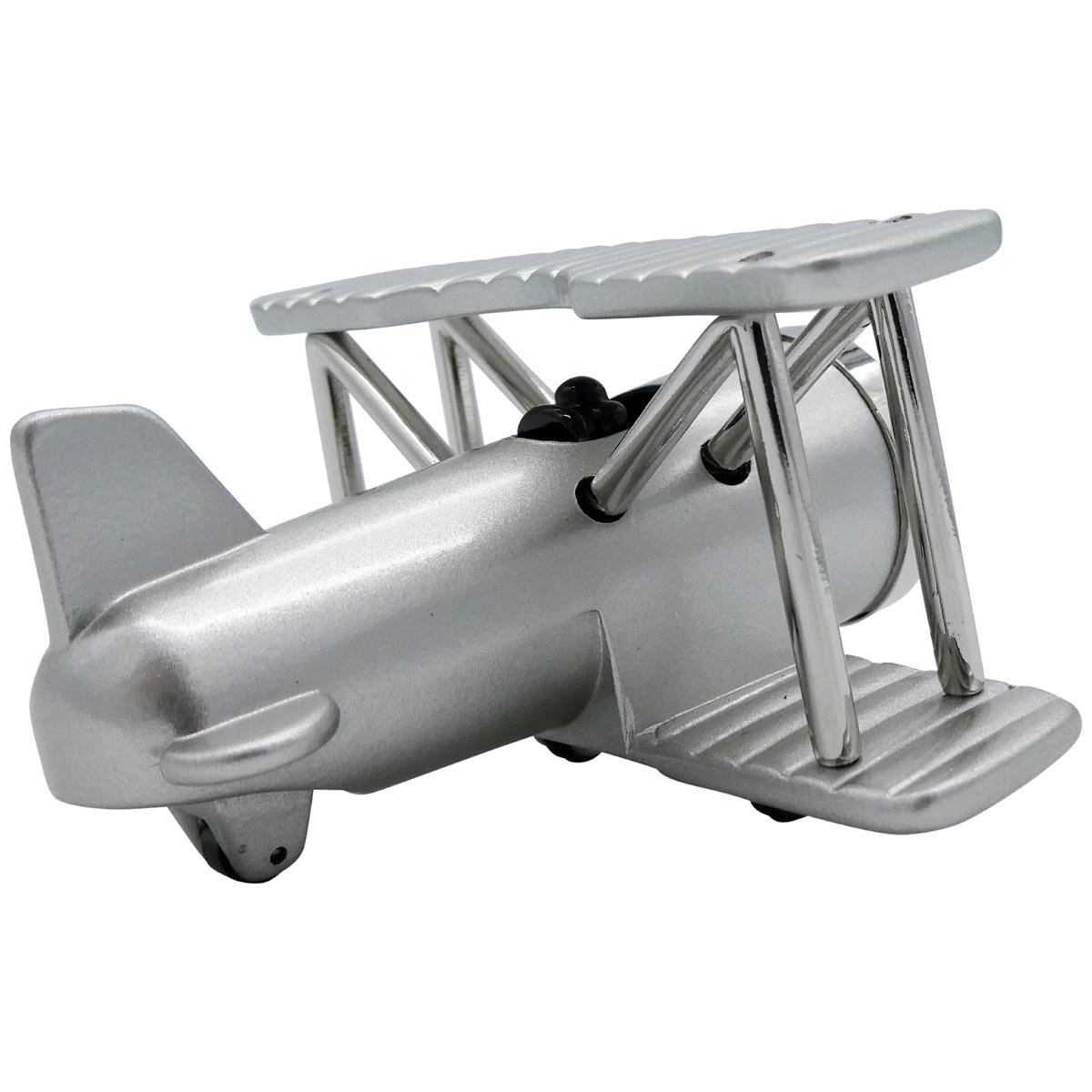 Pilot Toys Silver Biplane Desk Clock