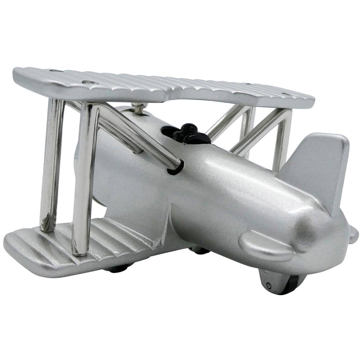 Pilot Toys Silver Biplane Desk Clock - PilotMall.com