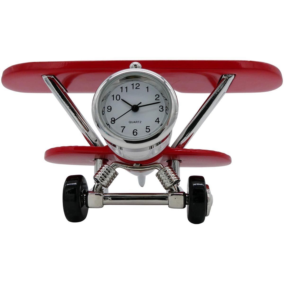 Pilot Toys White and Red Biplane Desk Clock