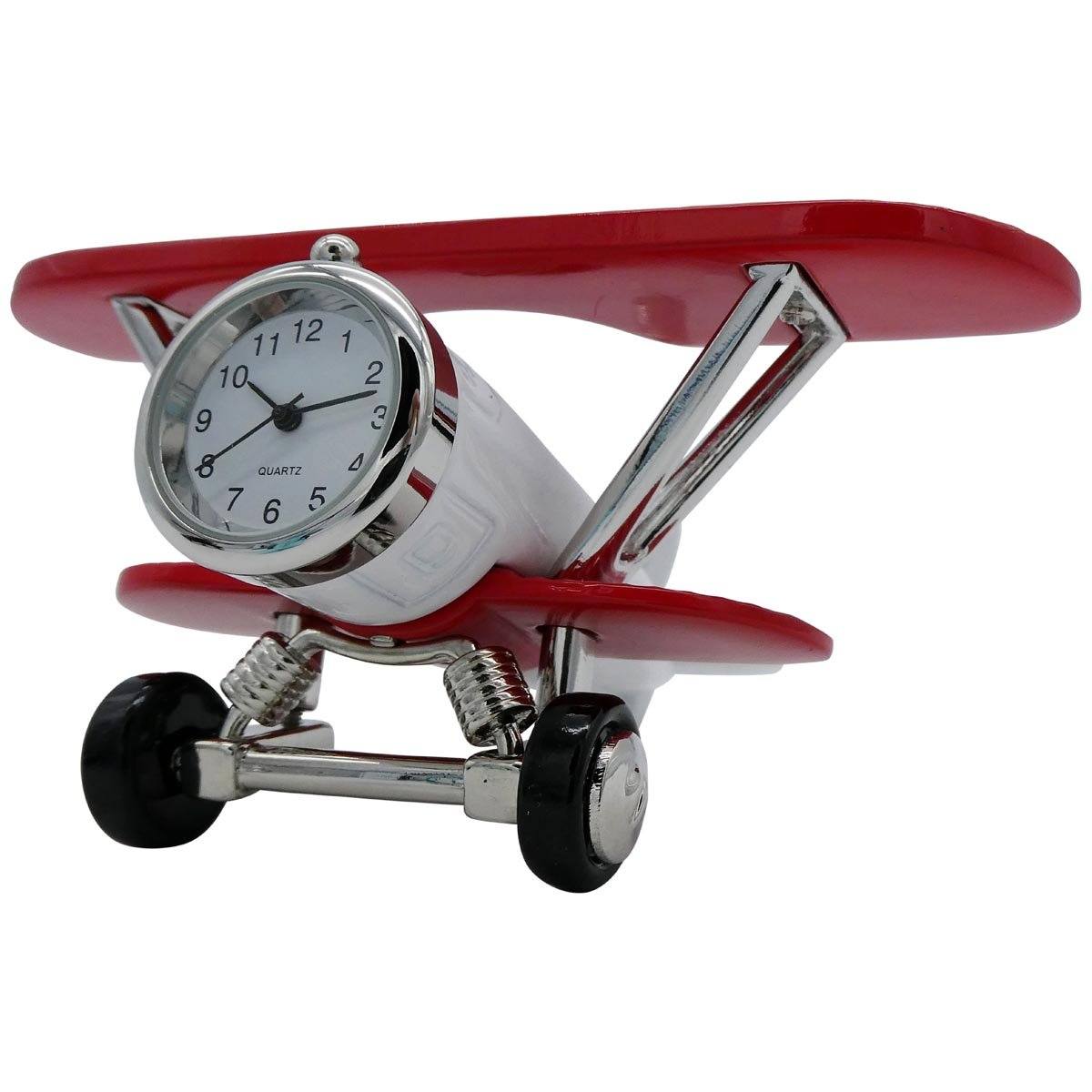 Pilot Toys White and Red Biplane Desk Clock - PilotMall.com