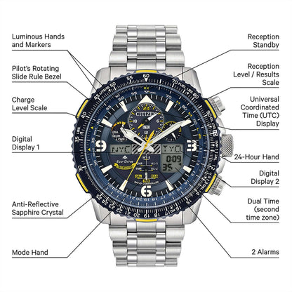 Citizen Watch Watches Citizen Promaster Skyhawk A-T Blue Dial Stainless Steel Bracelet Watch (External E6B) JY8078-52L